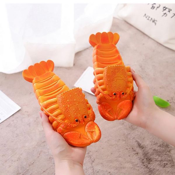 

summer novelty funny slipper novel red lobster seafood style sandals flat pvc shoes for women and man slippers, Black