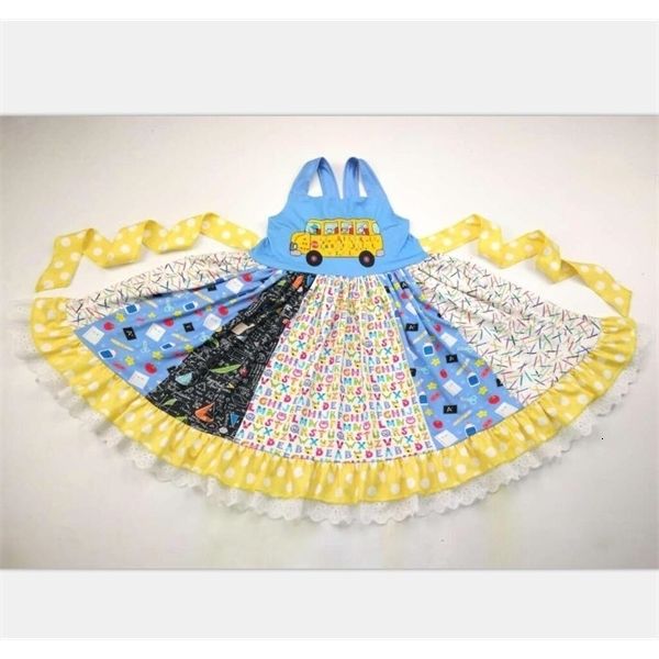 

girl's dresses bus coming back to school students twirl style summer dress for sibling girls 0926, Red;yellow