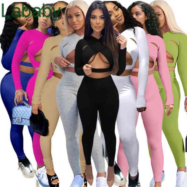 

women tracksuits two pieces set deisgner outfits slim solid color cross cut sports pink outfits cardigan long sleeve pants jogger sets, Gray