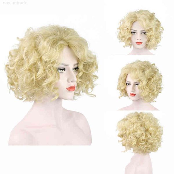 

wig female beige medium split instant noodl head curly hu hair, Black