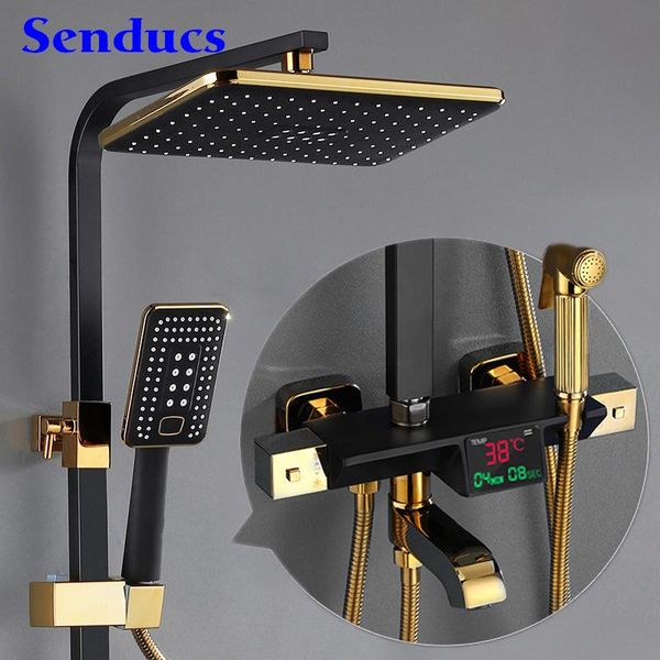 

bathroom shower sets thermostatic set senducs white gold fixture rainfall head solid brass bathtub faucet digital