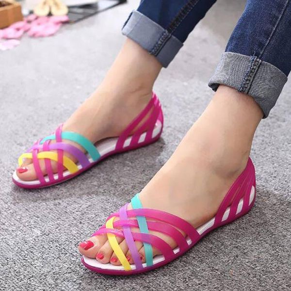 

jelly shoes women sandals clear transparent peep toe sandalia feminina beach ladies slides sandalias mujer, Black