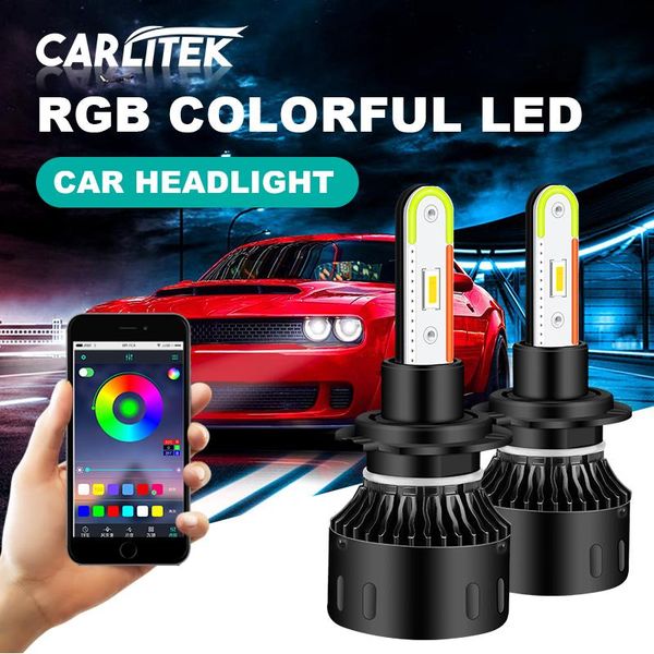 

car headlights carlitek h7 led h4 h11 72w 6000k rgb headlight bulb csp atmosphere ambient auto music 12v use for wireless control sa
