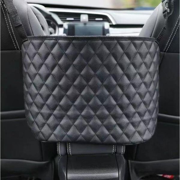 

car organizer pu leather seat storage hanging stowing bag middle anti kick pad for cup key phone holder travel