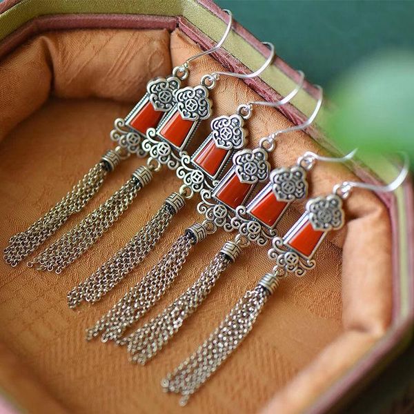 

dangle & chandelier independent design tassels do old inlaid southern red tourmaline earrings retro ethnic style ladies silver jewelry