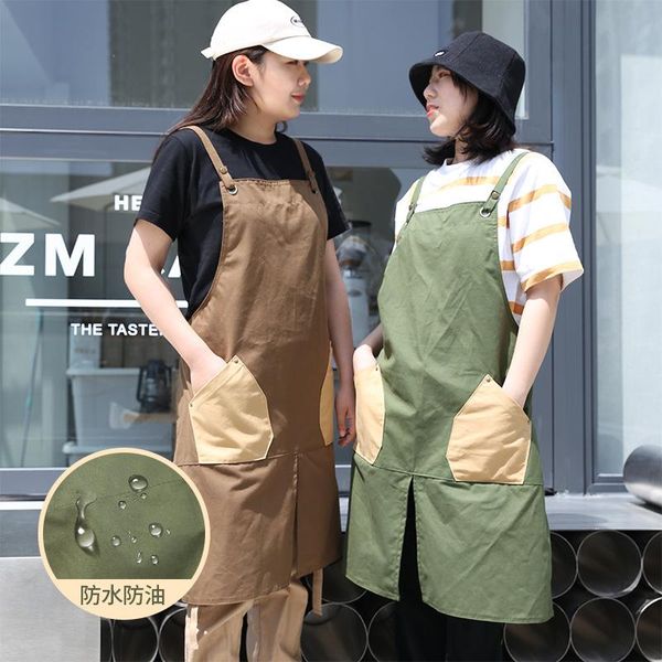 

aprons apron nordic waterproof cotton pockets cross straps color matching household daily barista cake baking milk tea shop overalls