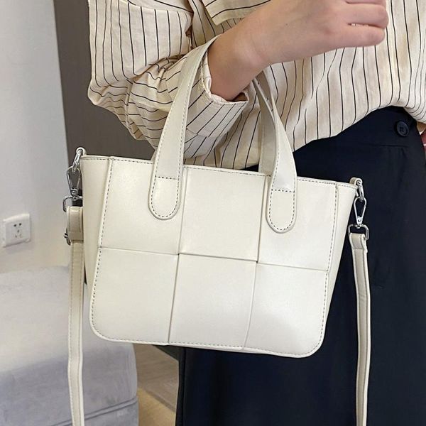 

evening bags white woven crossbody handbags for women luxury leather weave tote bag trendy plaid shoulder ladies brand messenger sac