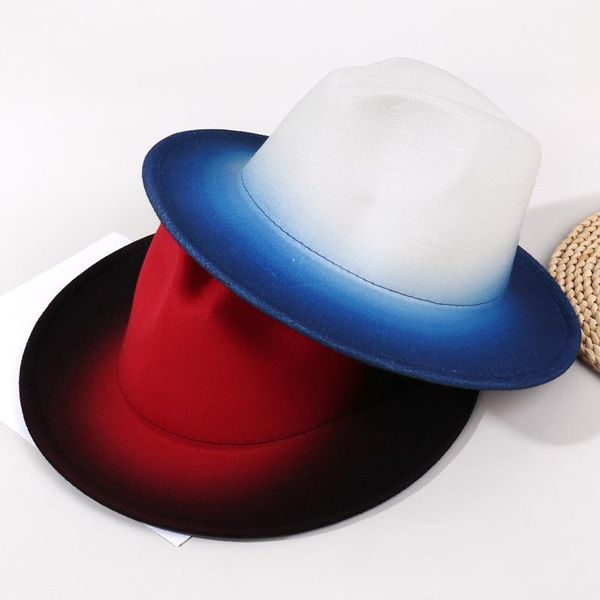 

wide brim hats wide-brim double-sided tie-dye women'sand men wool hat winter gradient ladies big jazz felt panama, Blue;gray