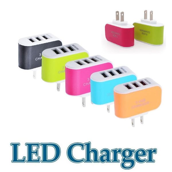 

3 usb wall charger led travel adapter chargers home plug for mobile phone