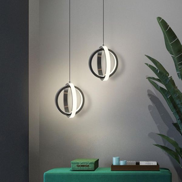 

pendant lamps black/whtie modern led chandelier living room lights for dining table bar counter ring lamp height adjustable