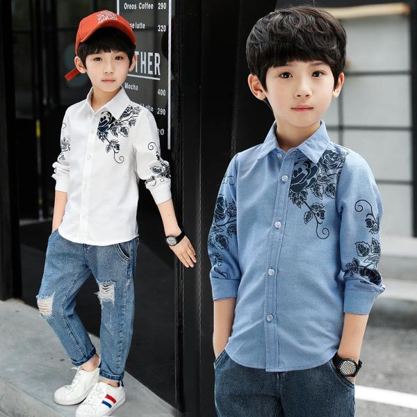 

shirts 2-12y children long sleeve shirt boys flower design kids spring autumn fall child handsome boy clothing collar, White;black