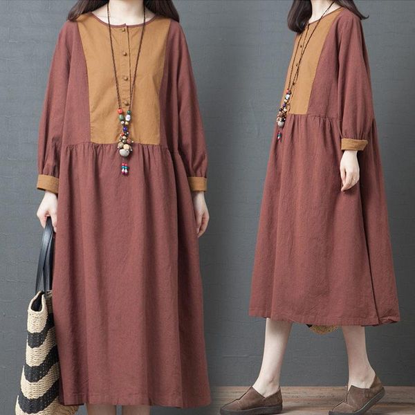 

est large size women's clothing long dress korean o-neck sleeve autumn loose casual female vestidos y214 dresses, Black;gray