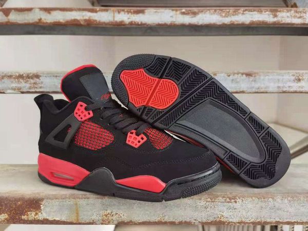 

(with box)2021 4 red thunder basketball shoes men black red 4s sneaker