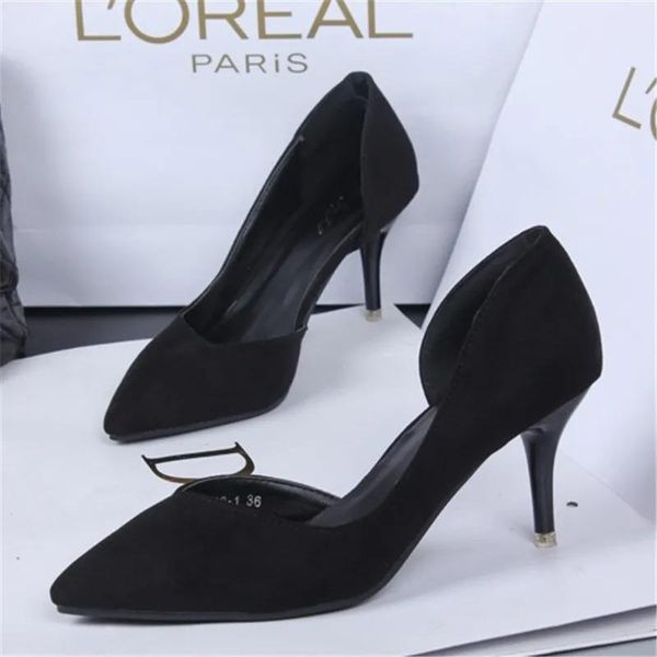 

woman pumps suede high heels female pointed toe office shoes stiletto women party  cm dress, Black