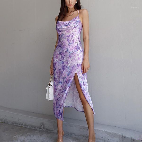 

summer split flower printing ladies dresses women's fashion strap slim backless sling dress beach party casual #20, Black;gray