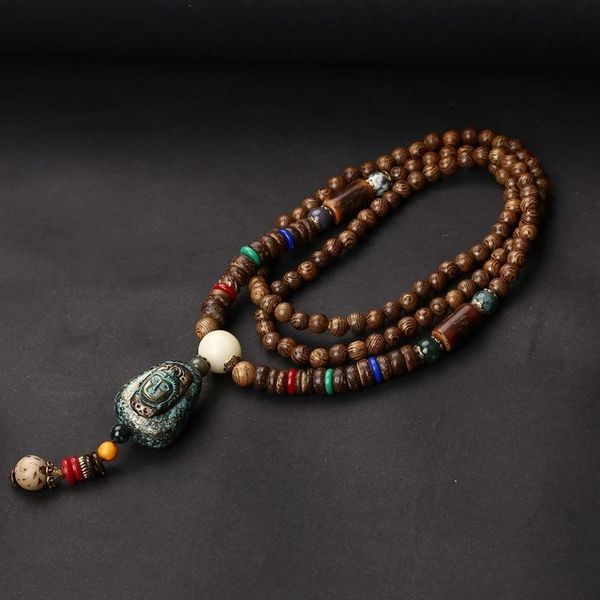 

pendant necklaces vintage ethnic triangle nepal buddhist mala necklace fish wood beads statement buddha pendants women men, Silver