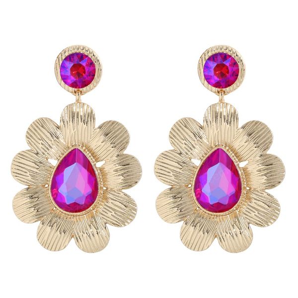 

trendy colorful rhinestone metal flower dangle drop earrings for women crystal jewelry party, Silver