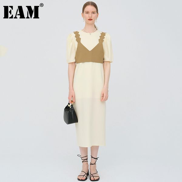 

[eam] women yellow big size temperament long dress round neck half sleeve loose fit fashion spring summer 1dd8975 210512, Black;gray
