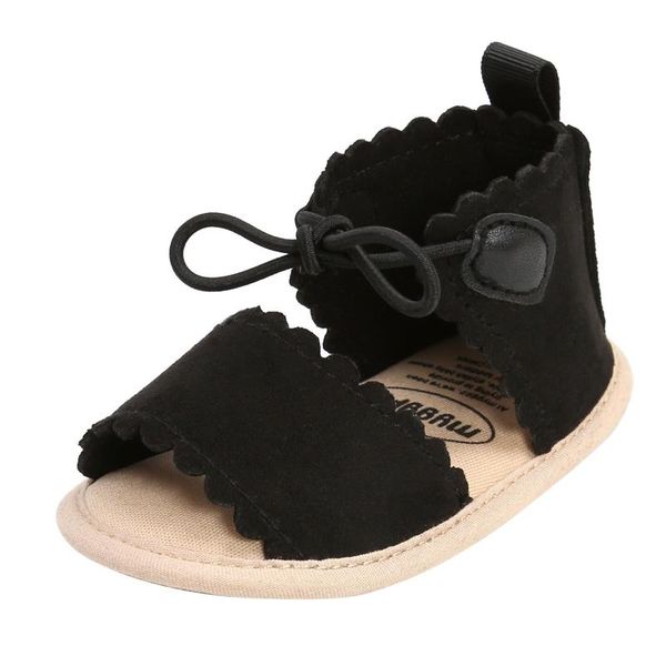 

6-18m summer baby girls dots lace-ups sandals solid color soft non-slip rubber sole flat walking shoes comfortable, Black;red