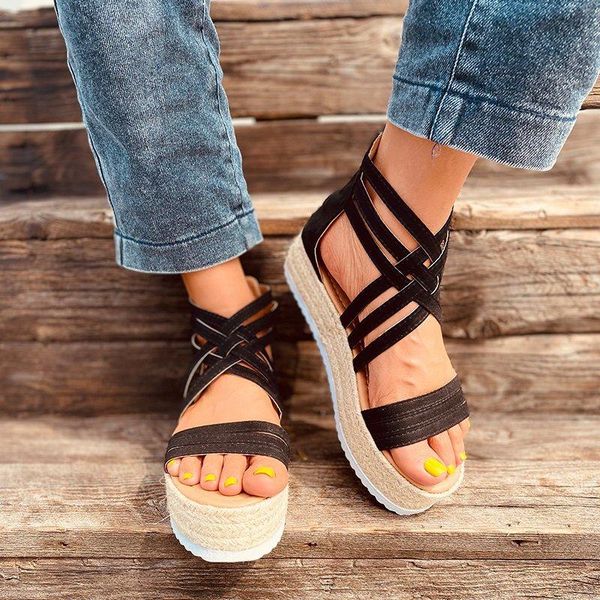 

dress shoes women summer plus size high heels pumps sandals wedges woman pu leather gladiator sandalias mujer sapato feminino, Black