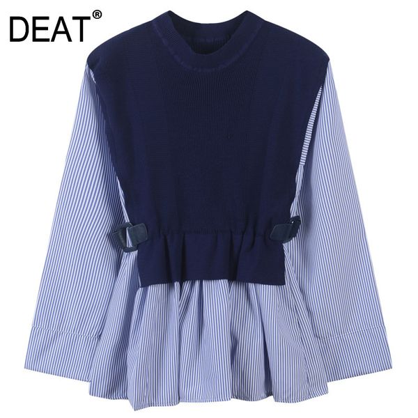 

women blue spring ruched fake two blouse lapel long sleeve loose fit shirt fashion tide autumn 7b0098 210421, White