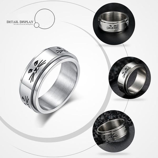

cluster rings 2021 couple jewelry wholesale cute pet cat ring stainless steel steampunk silver fashion simple wedding punk stly, Golden;silver