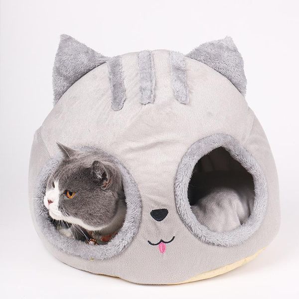 

short plush pet cats bed soft and comfortable cat house semi closed creativity nest breathable sleeping sofa accessories beds & furniture