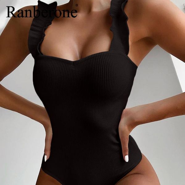 

one piece women swimsuit solid color wood ear ruffle swimming suit push up bathing suits summer beach wear swimwear one-piece