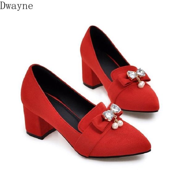 

dress shoes 2021 autumn female thick with pointed rhinestone bow high heels, Black