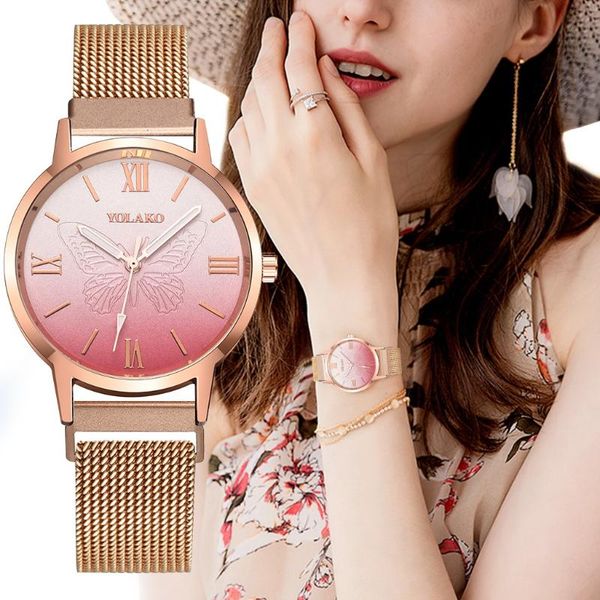 

women watches rose gold luxury sleek frosted magnetic mesh quartz wristwatch lady female watch relogio feminino wristwatches, Slivery;brown