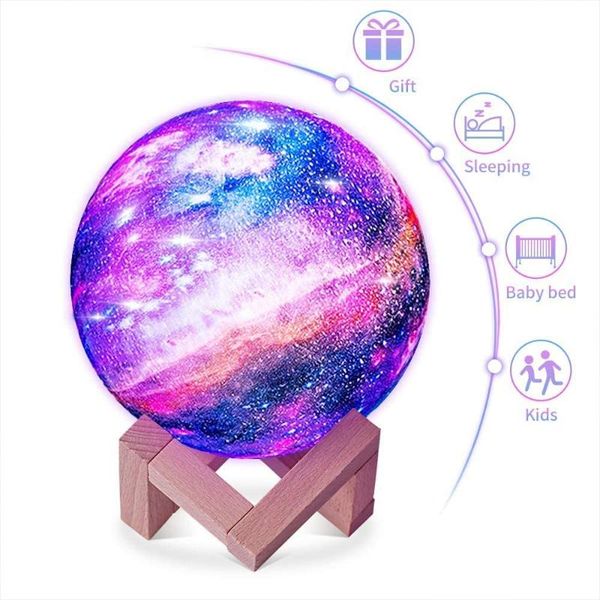 

night lights led 3d moon lamp light 16 colors star with wood stand remote touch control usb rechargeable gift for baby