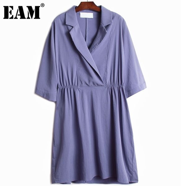 

[eam] women black big size ruched dress notched neck batwing half sleeve loose fit fashion spring summer 1dd8208 210512, Black;gray