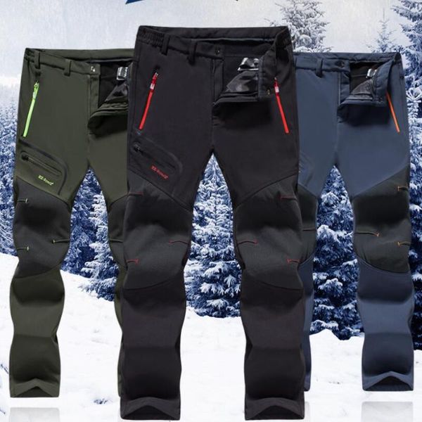 

men's pants winter softshell fleece stretch cargo men casual windproof waterproof trousers outdoor trekking mountain fishing 6xl, Black