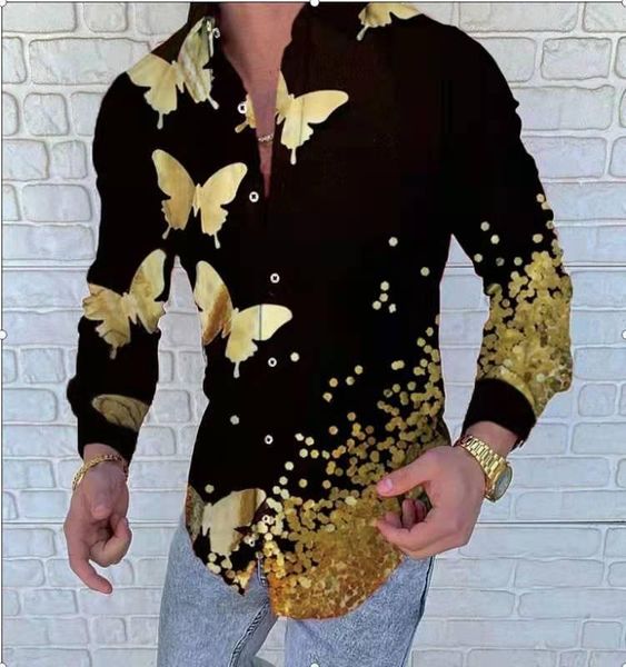 

men's casual shirts 2021men fashion for long sleeve floral print shirt autumn men dress camisa button turn-down collar male top, White;black