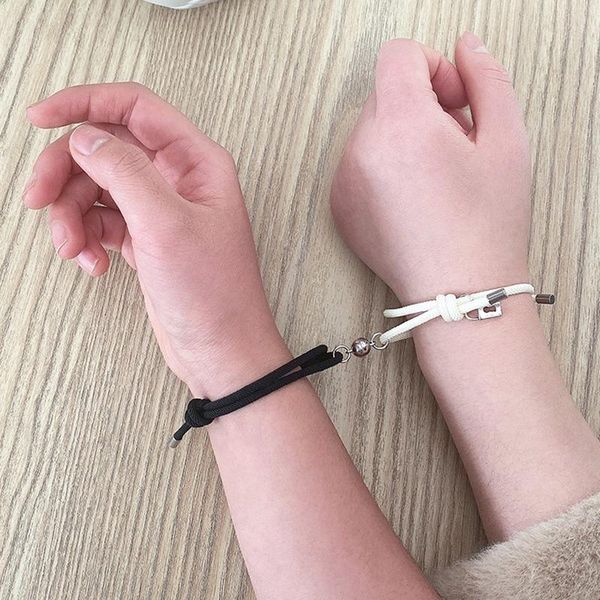 

charm bracelets 2pcs wishing stone magnetic attract couple bracelet charms braided rope lover friendship valentine gift fashion jewelry, Golden;silver