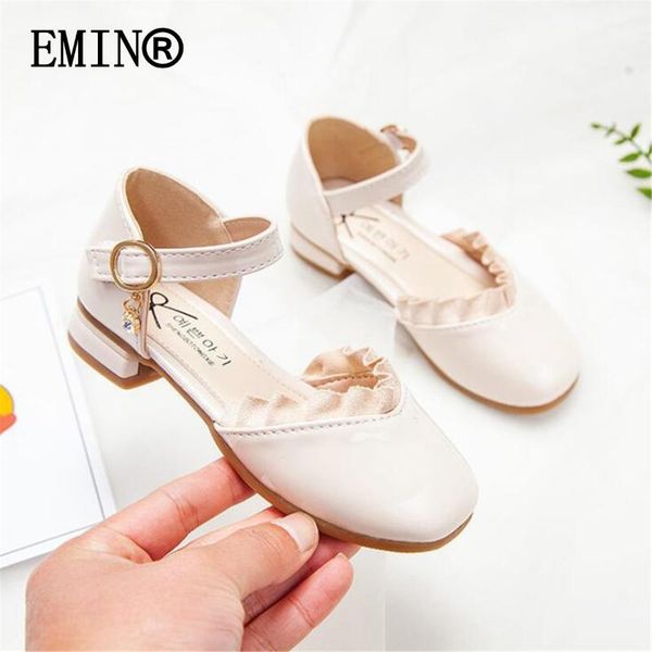 

flat shoes girls' leather 2021 spring and autumn korean version of the tide princess children' soft-soled string eanshoes, Black;grey