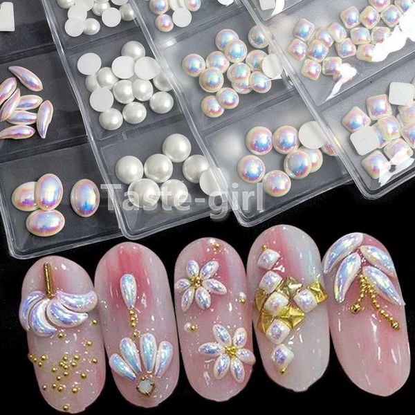 

pack white abs imitation pearls mixed design flat back 3d nail art decorations rhinestones nails accessories stones1, Silver;gold