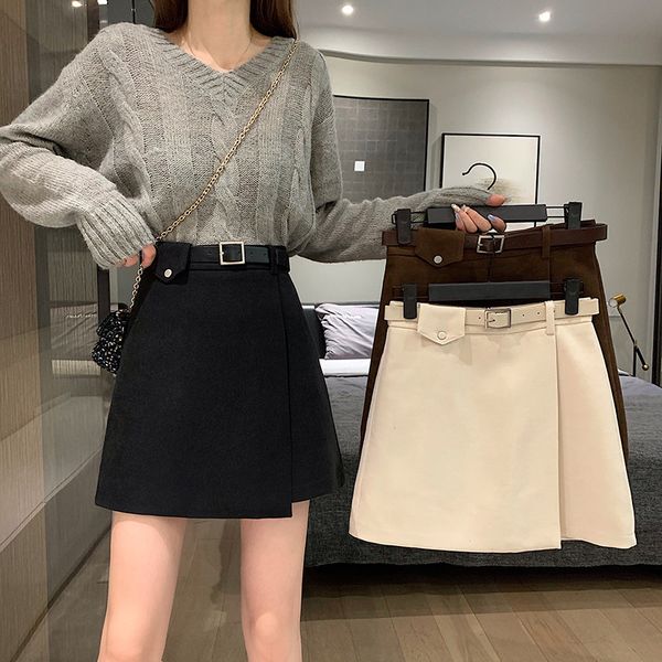 

early temperament a-line black fashion half women's autumn and winter short 2021 high waist thin skirt
