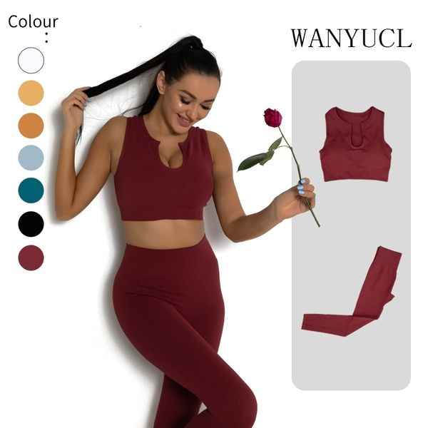 

wanyucl 2021 new seamless gym set women fitness yoga sports suits high waist leggings+push up bra 2 peice sportswear, White;red