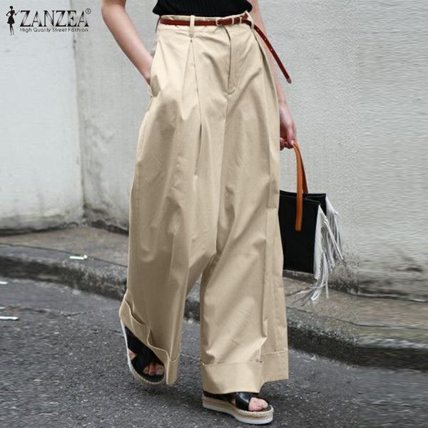 

fashion high waist wide leg pants zanzea women solid loose long trousers streetwear tactical palazzo spring casual work pantalon women', Black;white