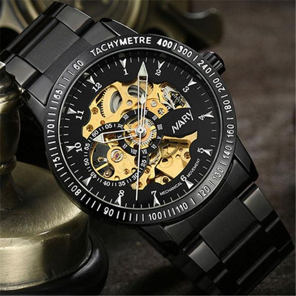 

skeleton watch sport mechanical luxury mens watches brand montre homme clock men automatic wac195 wristwatches, Slivery;brown