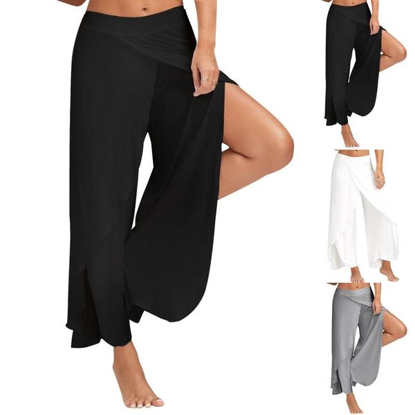 

womens pants solid color split high stretch exercise running leisure fitness leggings trainning workout trousers women's, Black