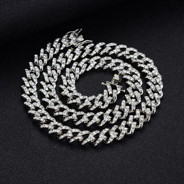 

chains iced out hip-hop cuban link necklaces 11mm men women full paved rhinestone miami chokers bling silver gold charm jewelry