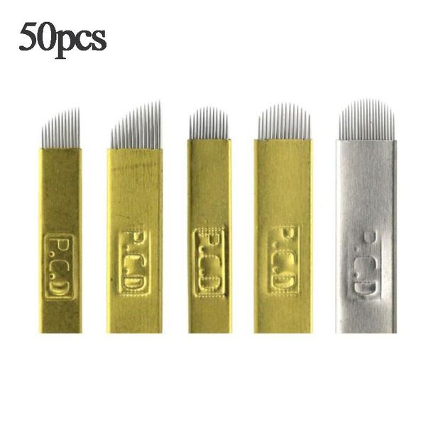 

tattoo needles 50 pcs hard pcd 12/14/12u/14u/18u pins permanent pen microblading needlesmanual eyebrow brow microblades