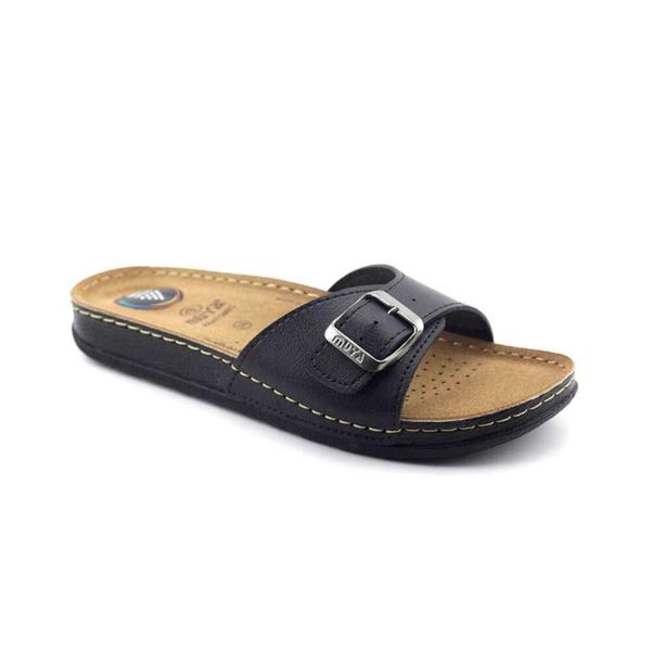 

women slipper muya 98253 daily anatomical ladies slippers single buckle comfortable, Black