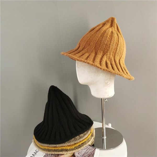 

wide brim hats ladies winter wizard hat fashion korean style pointed warm wool cute personality, Blue;gray