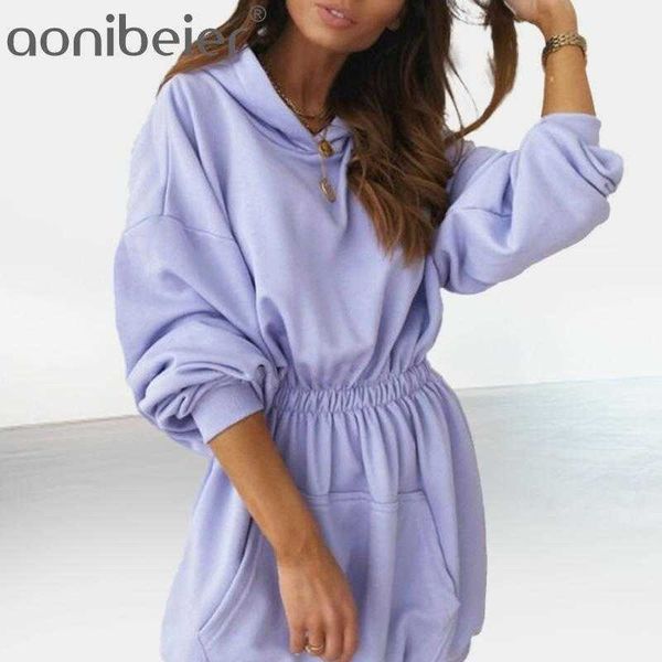 

casual mini dress spring autumn long sleeve drop shoulder high waist pocket front hoodie pullovers 210604, Black