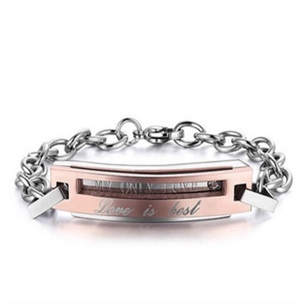 

link, chain selling 2021 college style lettering couple bracelet titanium steel charm jewelry for lover, Black