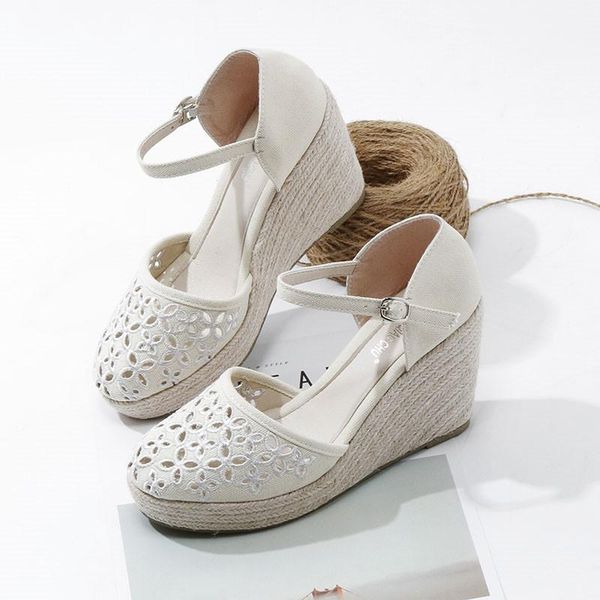 

sandals bohemian canvas women summer platform walking espadrille female beach shoes ladies wedge sandalias, Black
