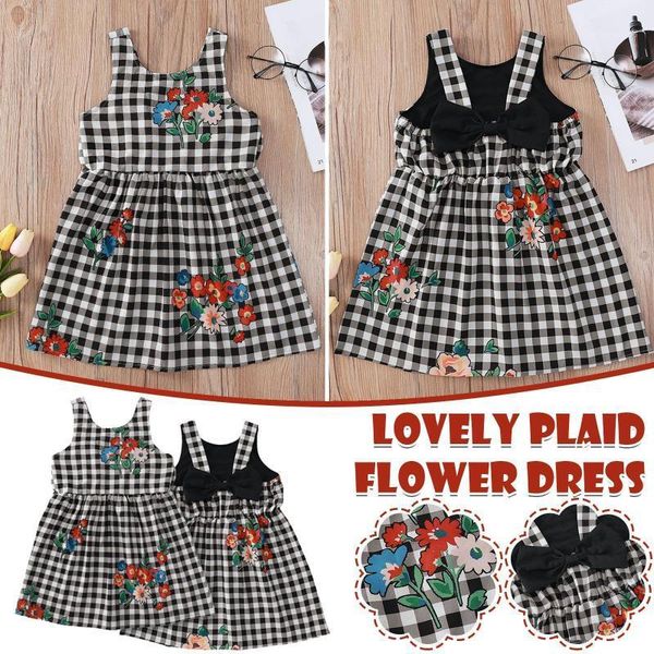

girl's dresses 2021 summer long dress for toddler kid baby girls flower print plaid elegant bow-knot casual clothes kids1, Red;yellow